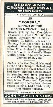 1933 Player's Derby and Grand National Winners #50 Forbra Back